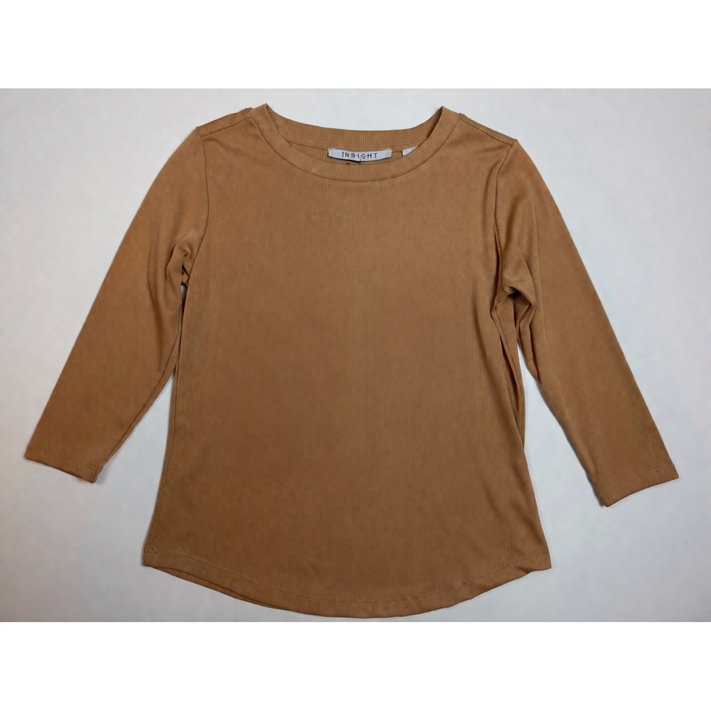 Insight Womens Boutique Long Sleeve Crew Neck Top Apricot Brown Curved Hem XL